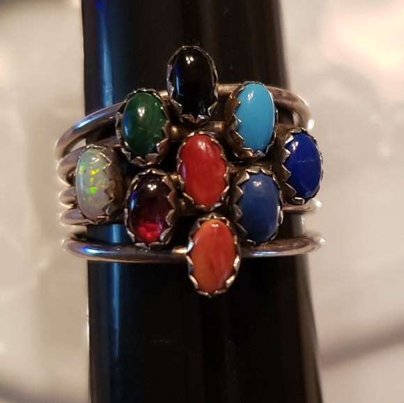 Vintage Jewelry - 🌹Beautiful 9 Multi-Gemstone Harem style ring Sterling 9 RINGS♥️